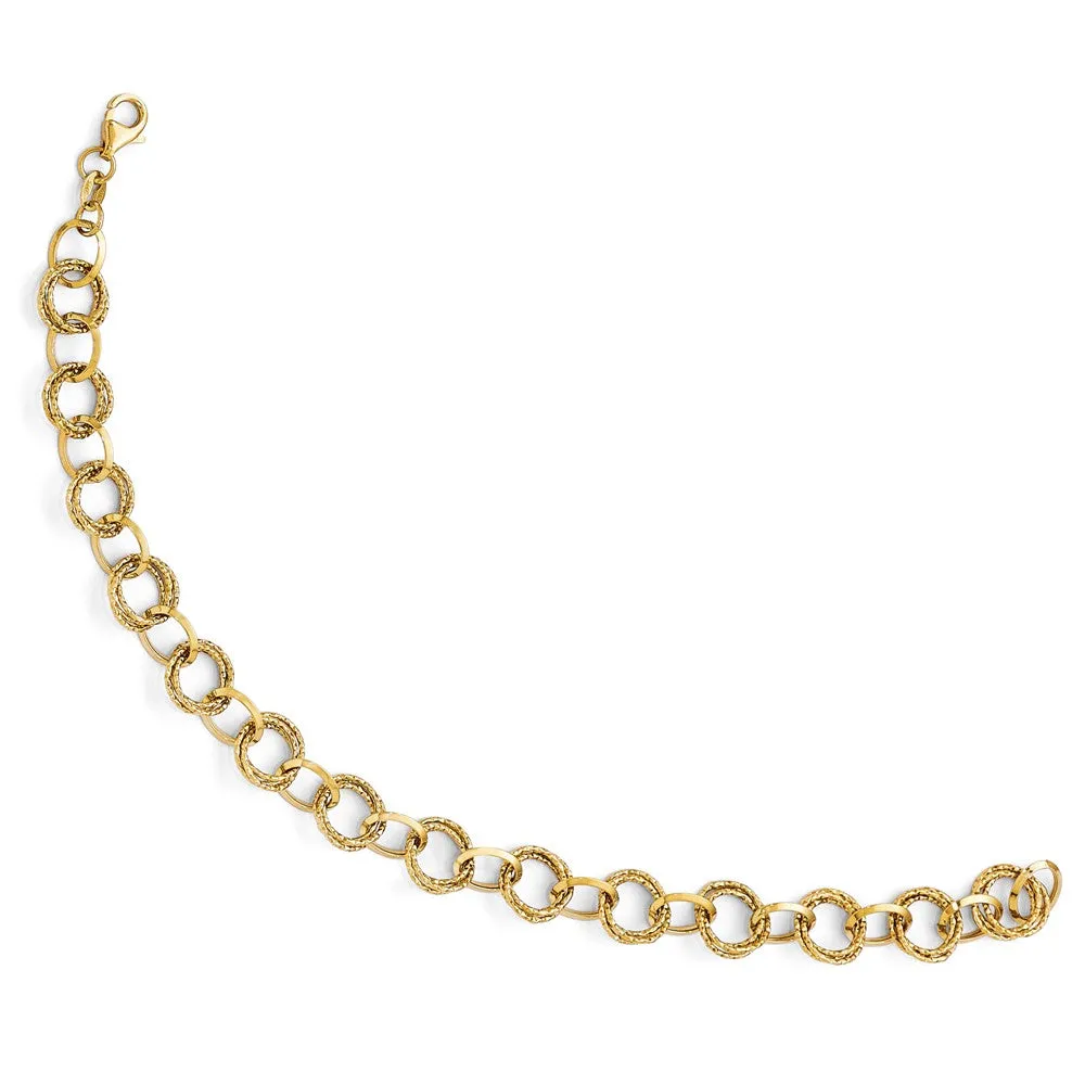 14k Yellow Gold 8mm Textured Double Link Chain Bracelet, 8 Inch