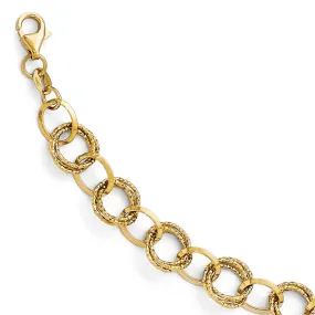 14k Yellow Gold 8mm Textured Double Link Chain Bracelet, 8 Inch