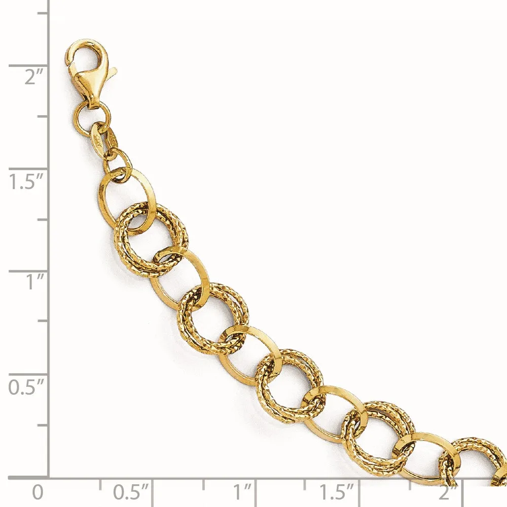 14k Yellow Gold 8mm Textured Double Link Chain Bracelet, 8 Inch