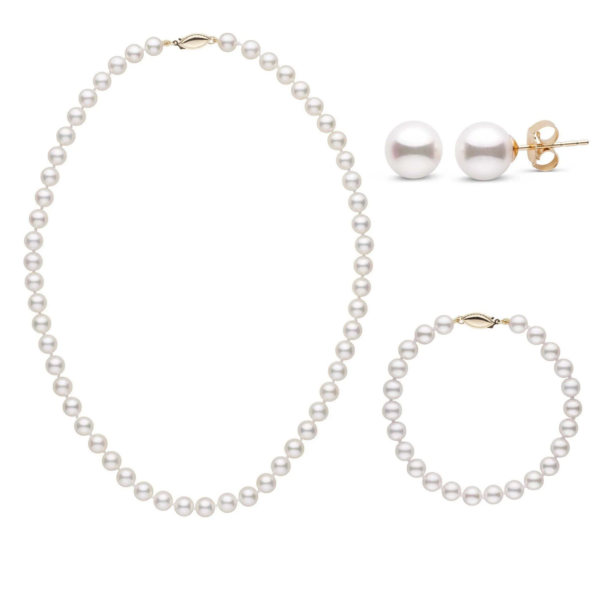 16 Inch 3 Piece Set of 6.5-7.0 mm AA+ White Akoya Pearls