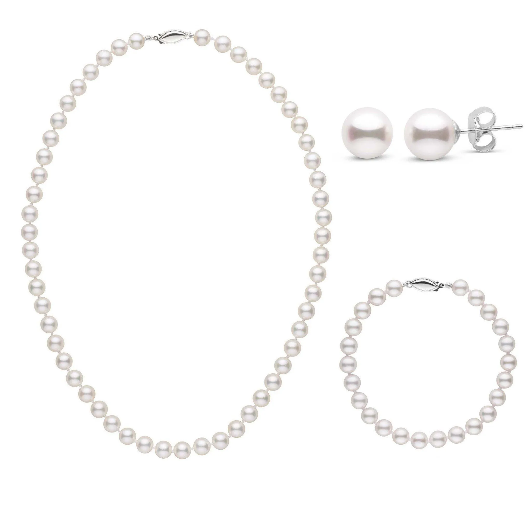 16 Inch 3 Piece Set of 6.5-7.0 mm AA+ White Akoya Pearls