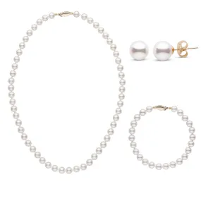 16 Inch 3 Piece Set of 6.5-7.0 mm AA+ White Akoya Pearls