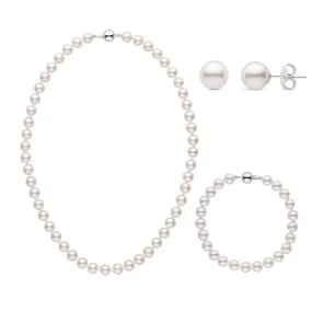 16 Inch 3 Piece Set of 7.0-7.5 mm AA+ White Akoya Pearls