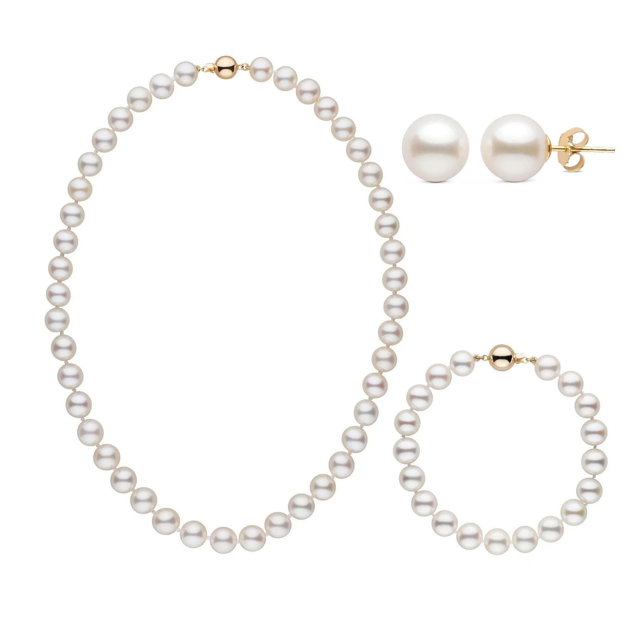 16 Inch 3 Piece Set of 8.5-9.0 mm AAA White Freshwater Pearls