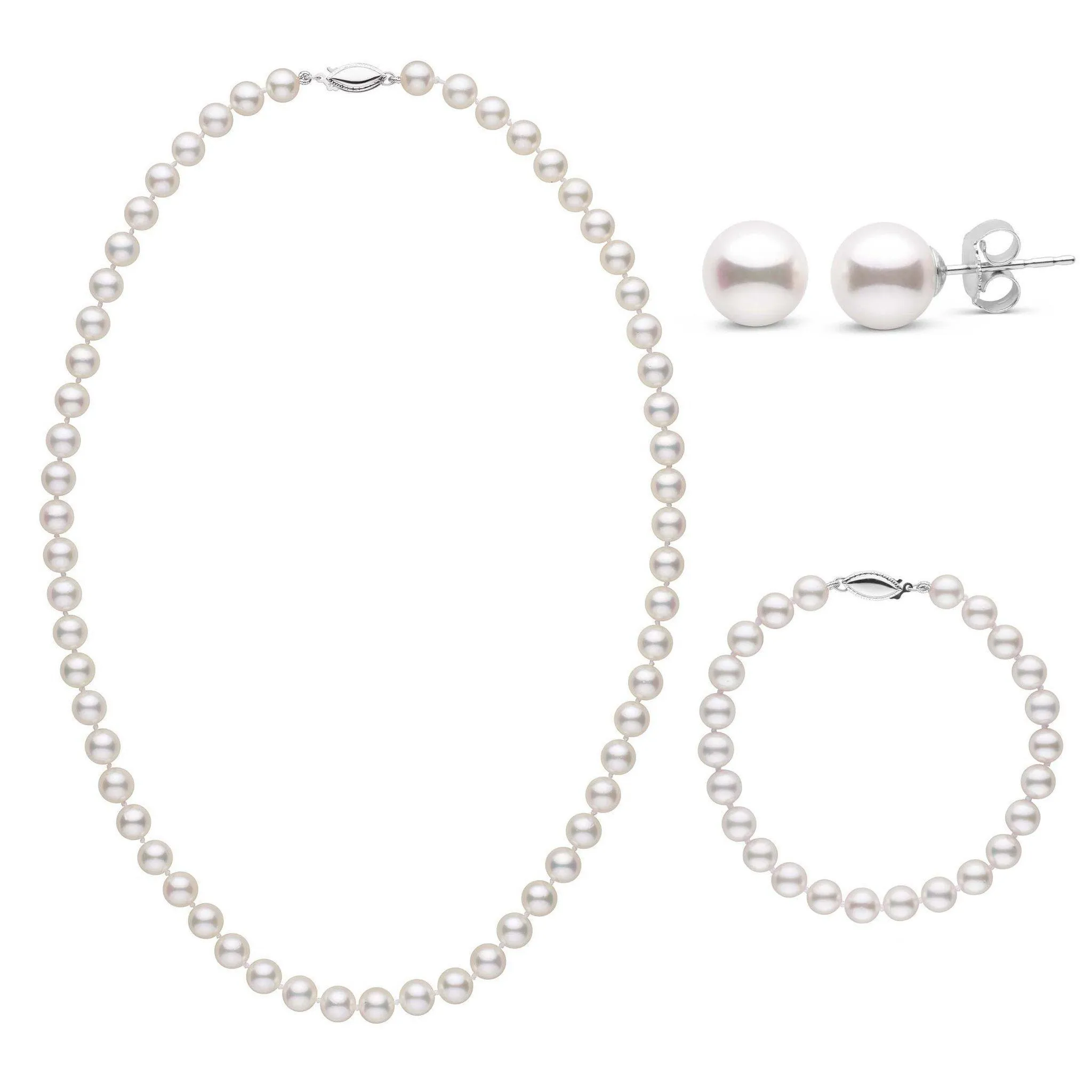 18 Inch 3 Piece Set of 6.5-7.0 mm AA+ White Akoya Pearls