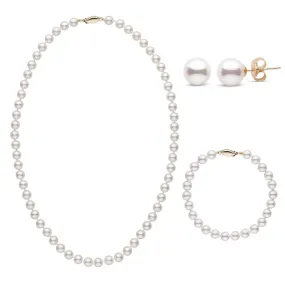 18 Inch 3 Piece Set of 6.5-7.0 mm AA+ White Akoya Pearls