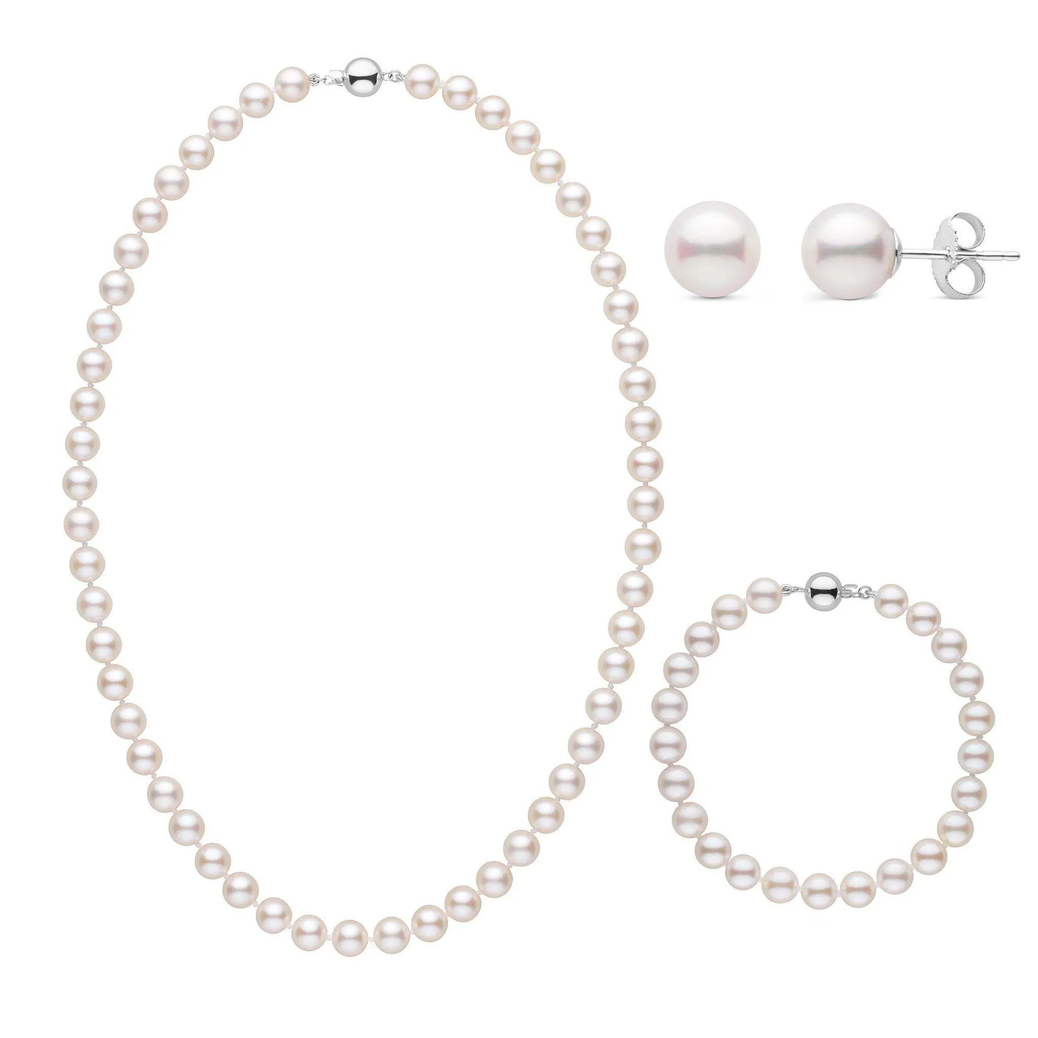 18 Inch 3 Piece Set of 7.0-7.5 mm AA+ White Akoya Pearls