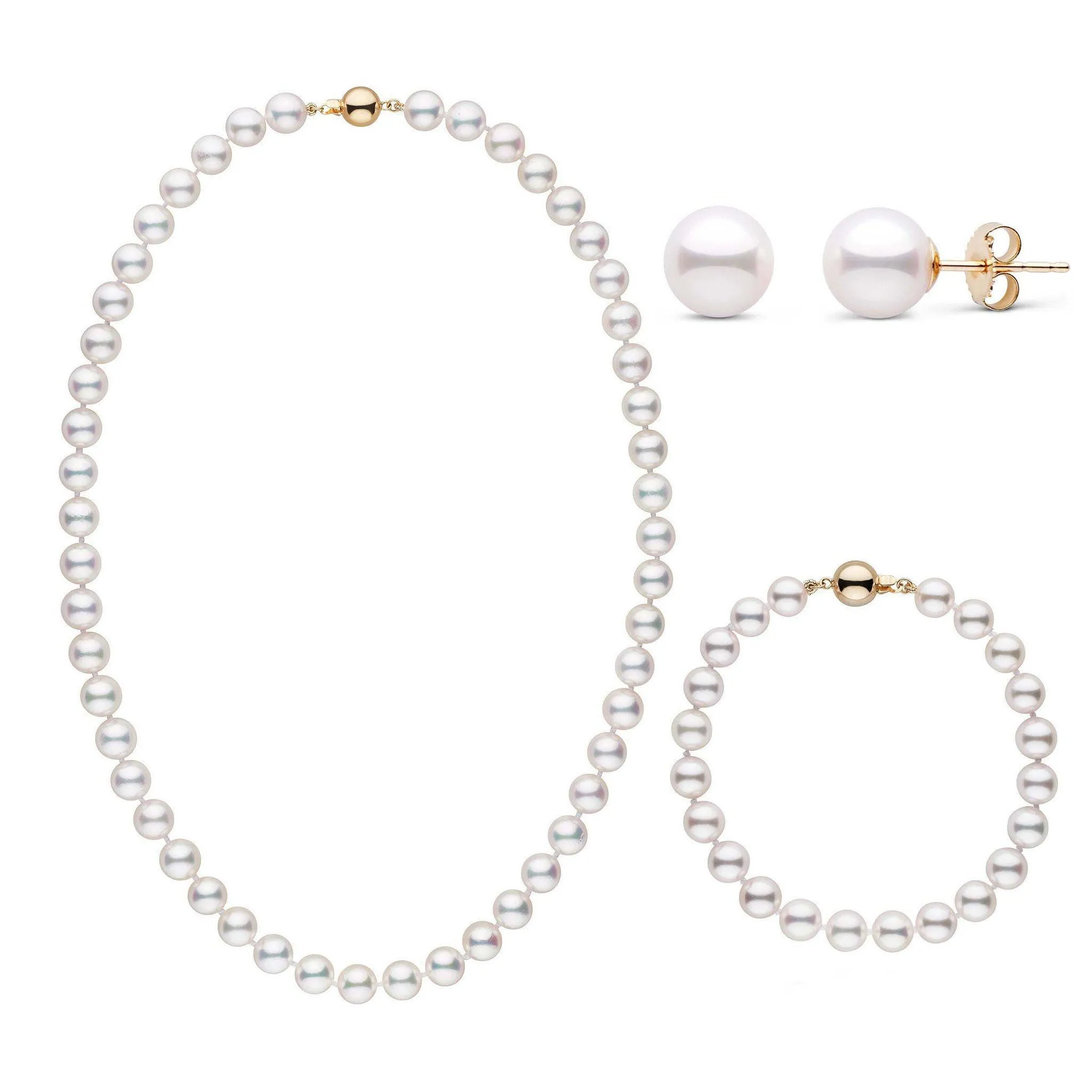 18 Inch 3 Piece Set of 7.0-7.5 mm AAA White Akoya Pearls