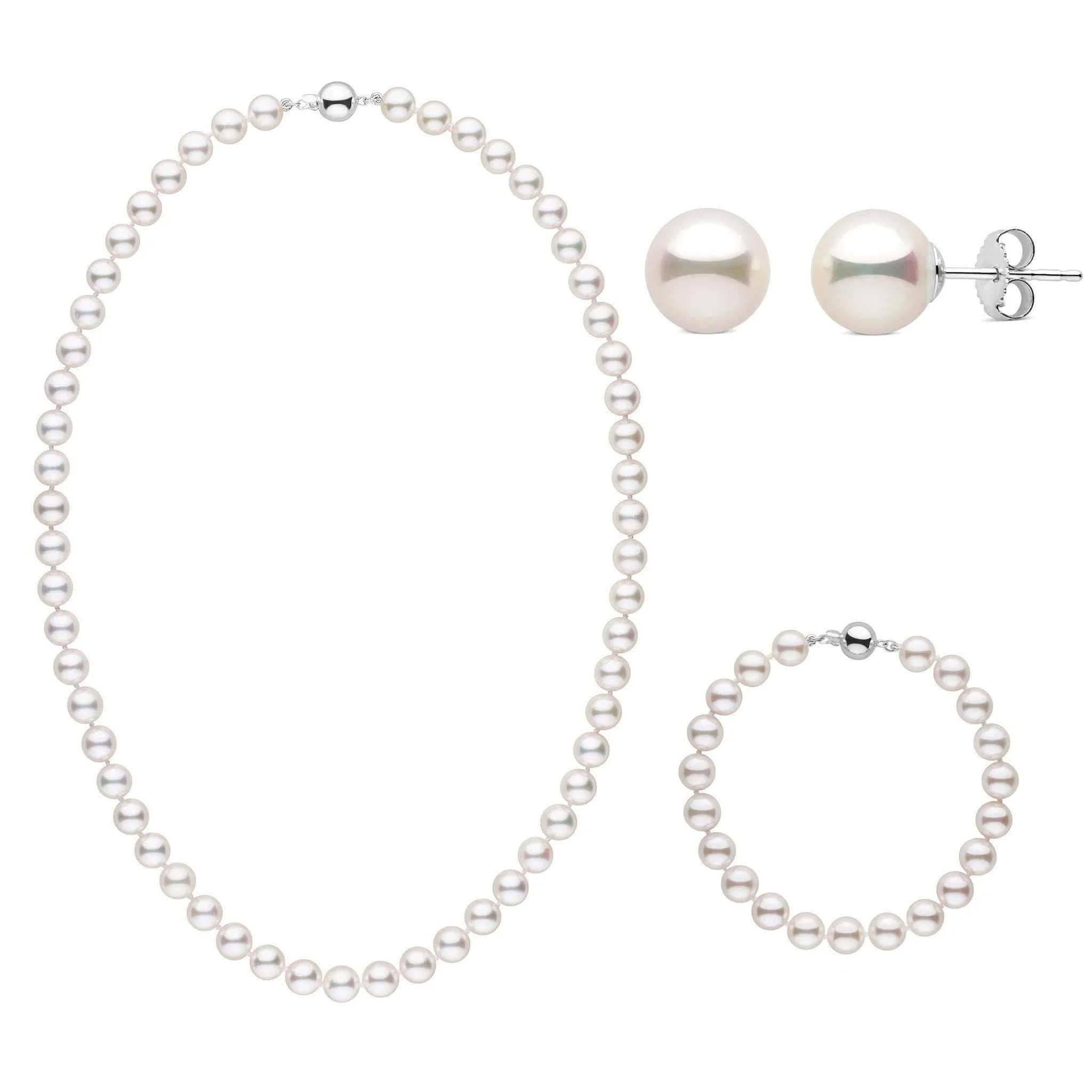 18 Inch 3 Piece Set of 7.5-8.0 mm AAA White Akoya Pearls