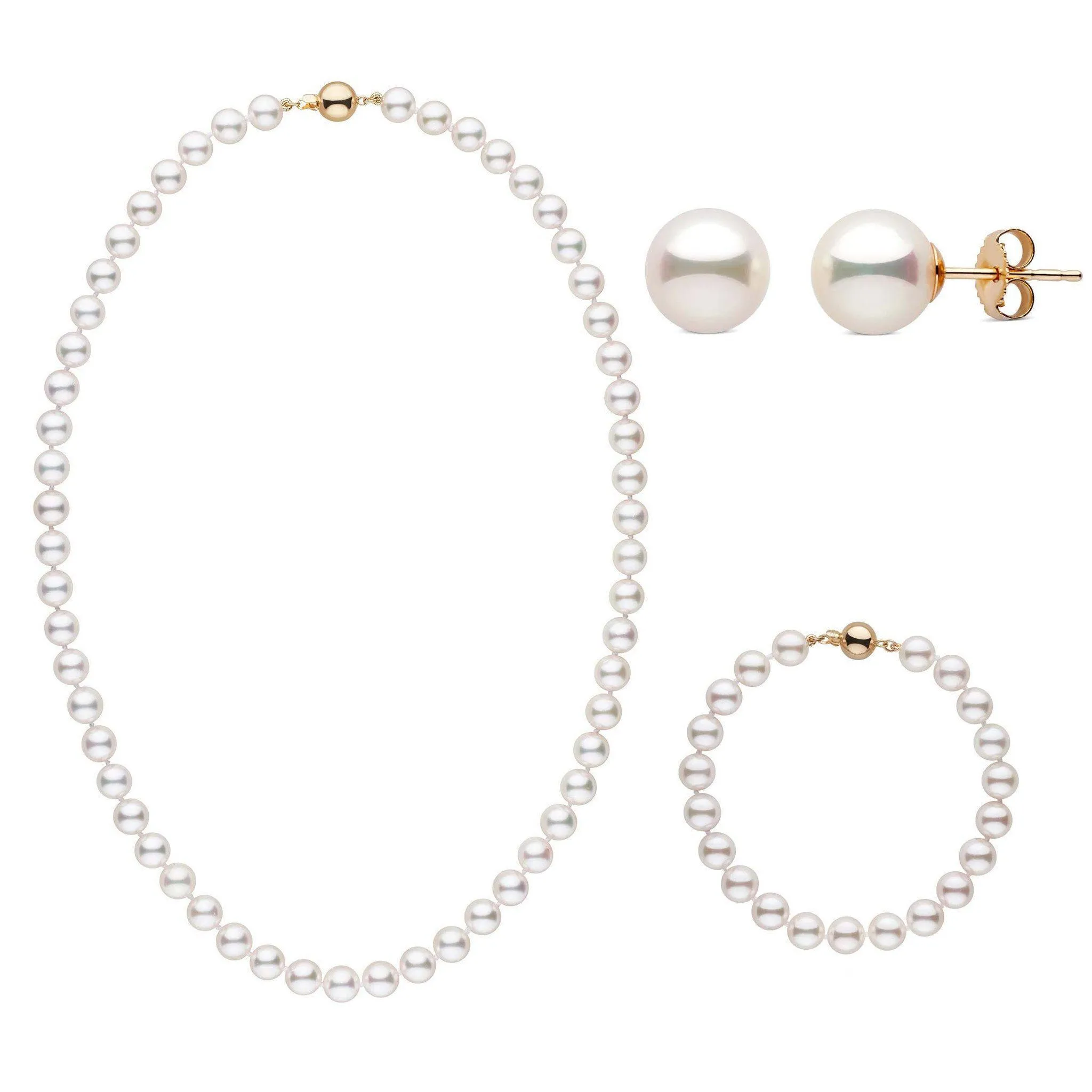 18 Inch 3 Piece Set of 7.5-8.0 mm AAA White Akoya Pearls