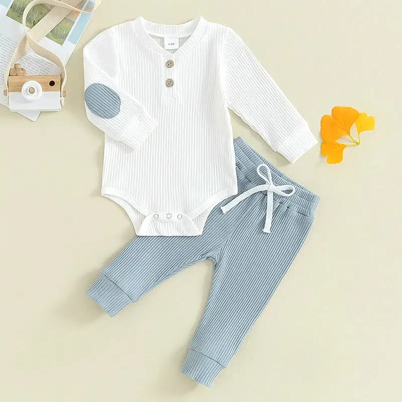 2 Pieces Set Baby Boys Solid Color Rompers And Pants Wholesale 231130324