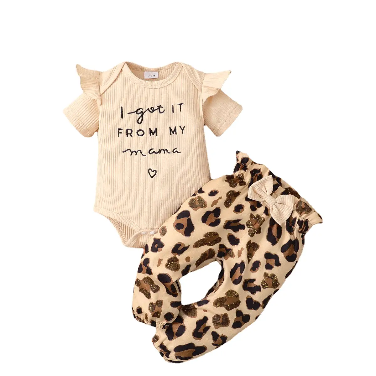 2 Pieces Set Baby Girls Letters Rompers And Leopard Pants Wholesale 24011105