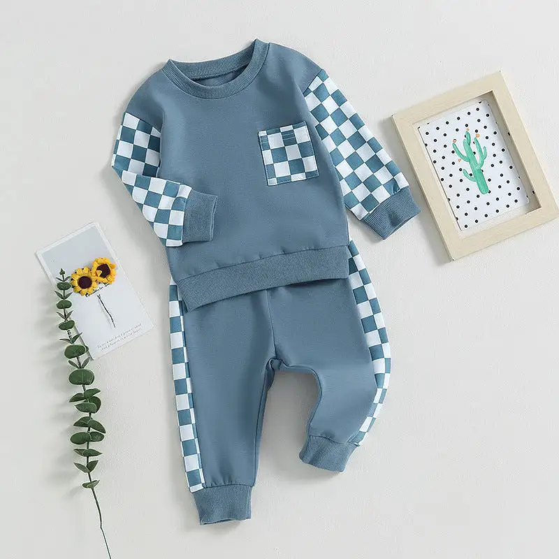 2 Pieces Set Baby Kid Boys Checked Tops And Pants Wholesale 231130119