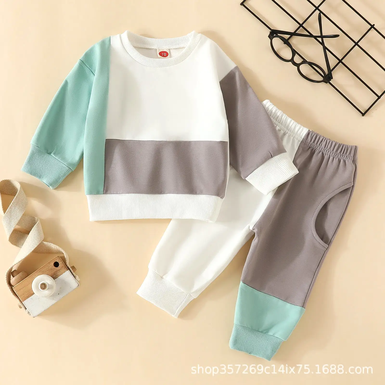 2 Pieces Set Baby Kid Boys Color-blocking Tops And Pants Wholesale 24011120