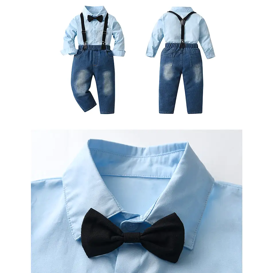 2 Pieces Set Baby Kid Boys Solid Color Shirts And Jeans Wholesale 23090658