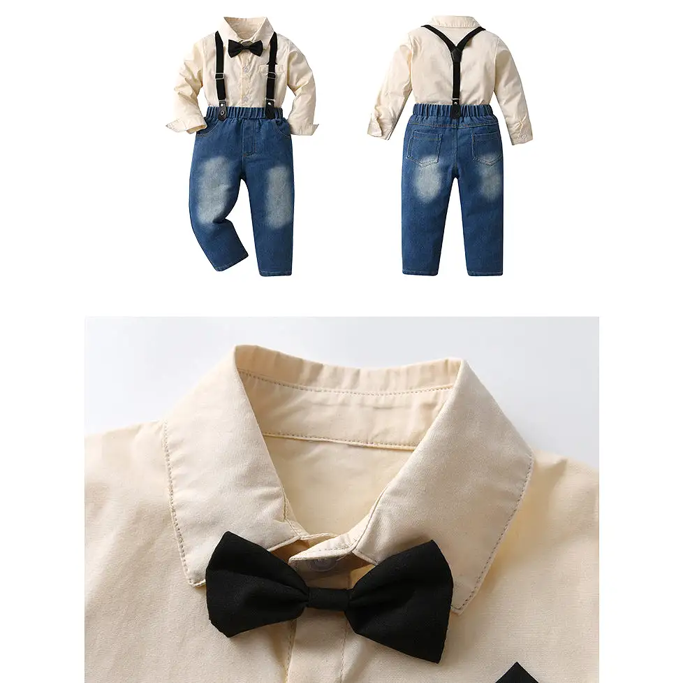 2 Pieces Set Baby Kid Boys Solid Color Shirts And Jeans Wholesale 23090658