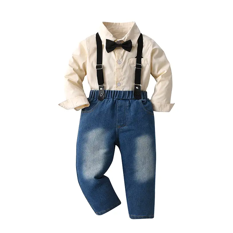 2 Pieces Set Baby Kid Boys Solid Color Shirts And Jeans Wholesale 23090658