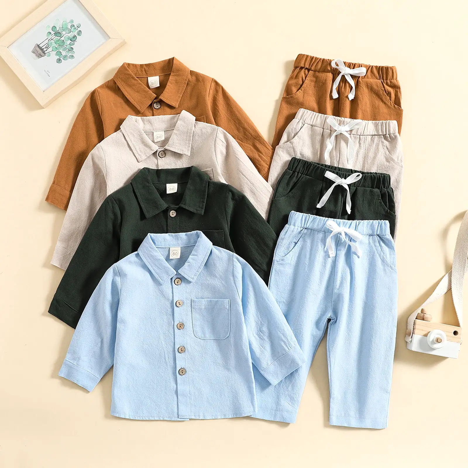 2 Pieces Set Baby Kid Boys Solid Color Shirts And Pants Wholesale 23113017