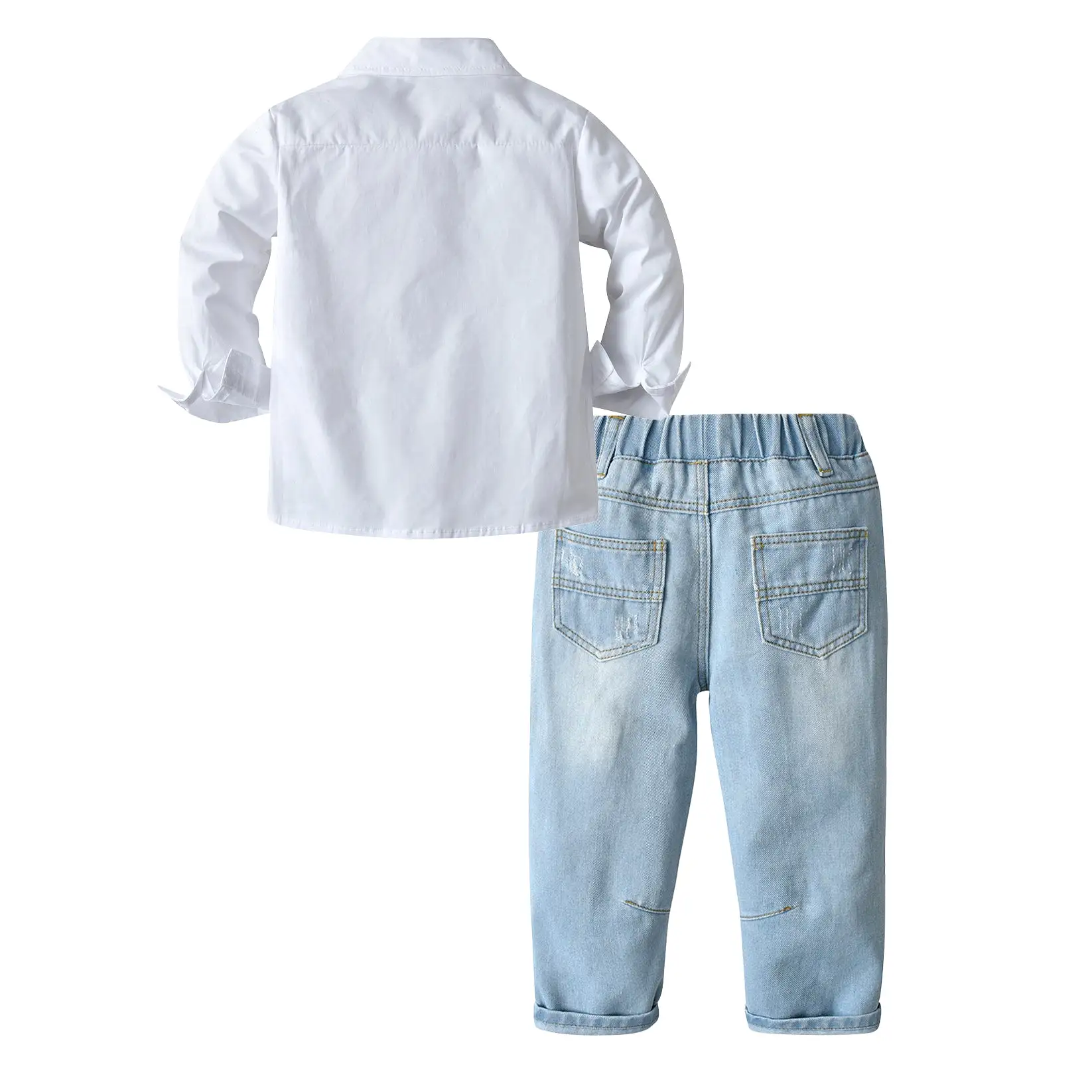 2 Pieces Set Baby Kid Boys Solid Color Shirts And Ripped Jeans Wholesale 230828322