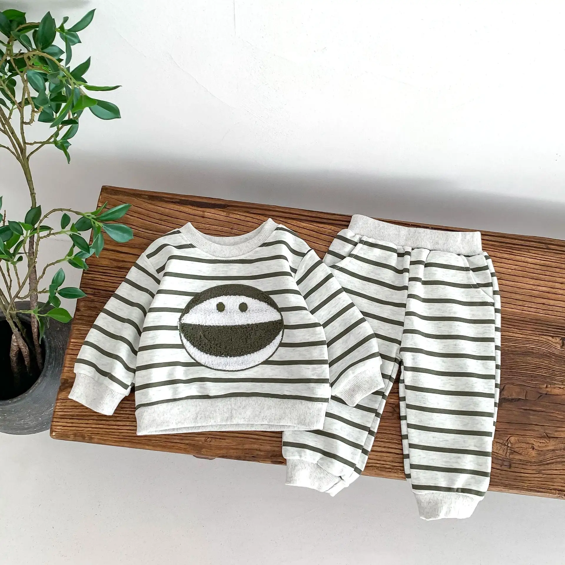 2 Pieces Set Baby Kid Boys Striped Cartoon Tops And Pants Wholesale 23101921