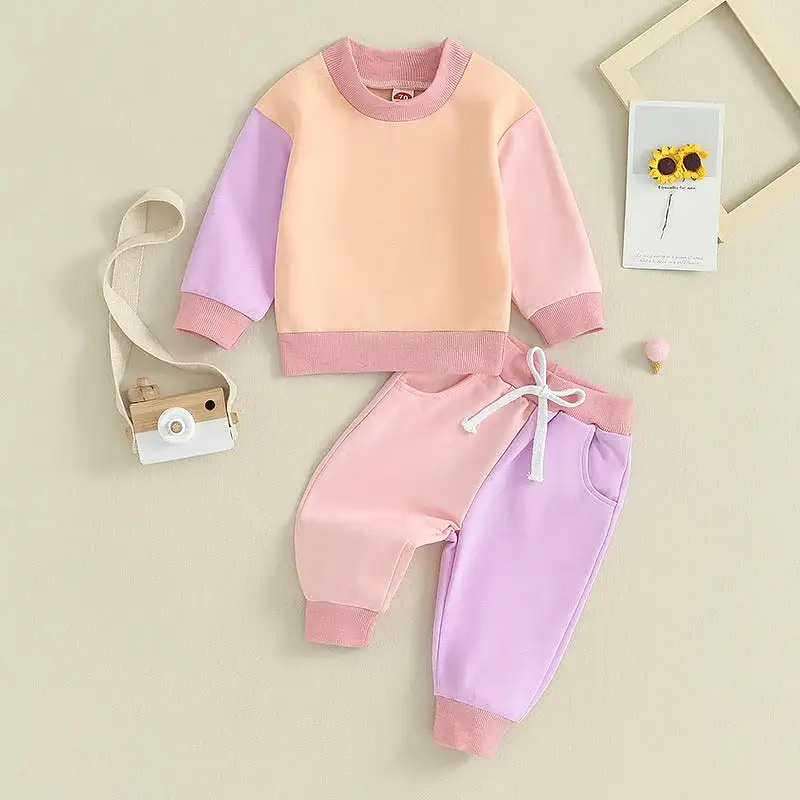 2 Pieces Set Baby Kid Girls Boys Color-blocking Hoodies Sweatshirts And Pants Wholesale 231130326