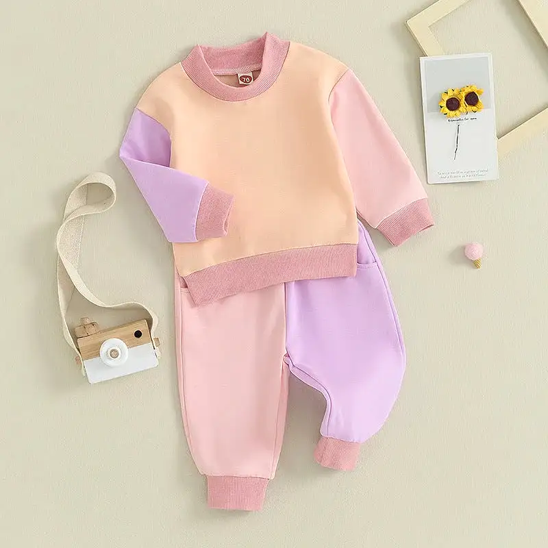 2 Pieces Set Baby Kid Girls Boys Color-blocking Hoodies Sweatshirts And Pants Wholesale 231130326