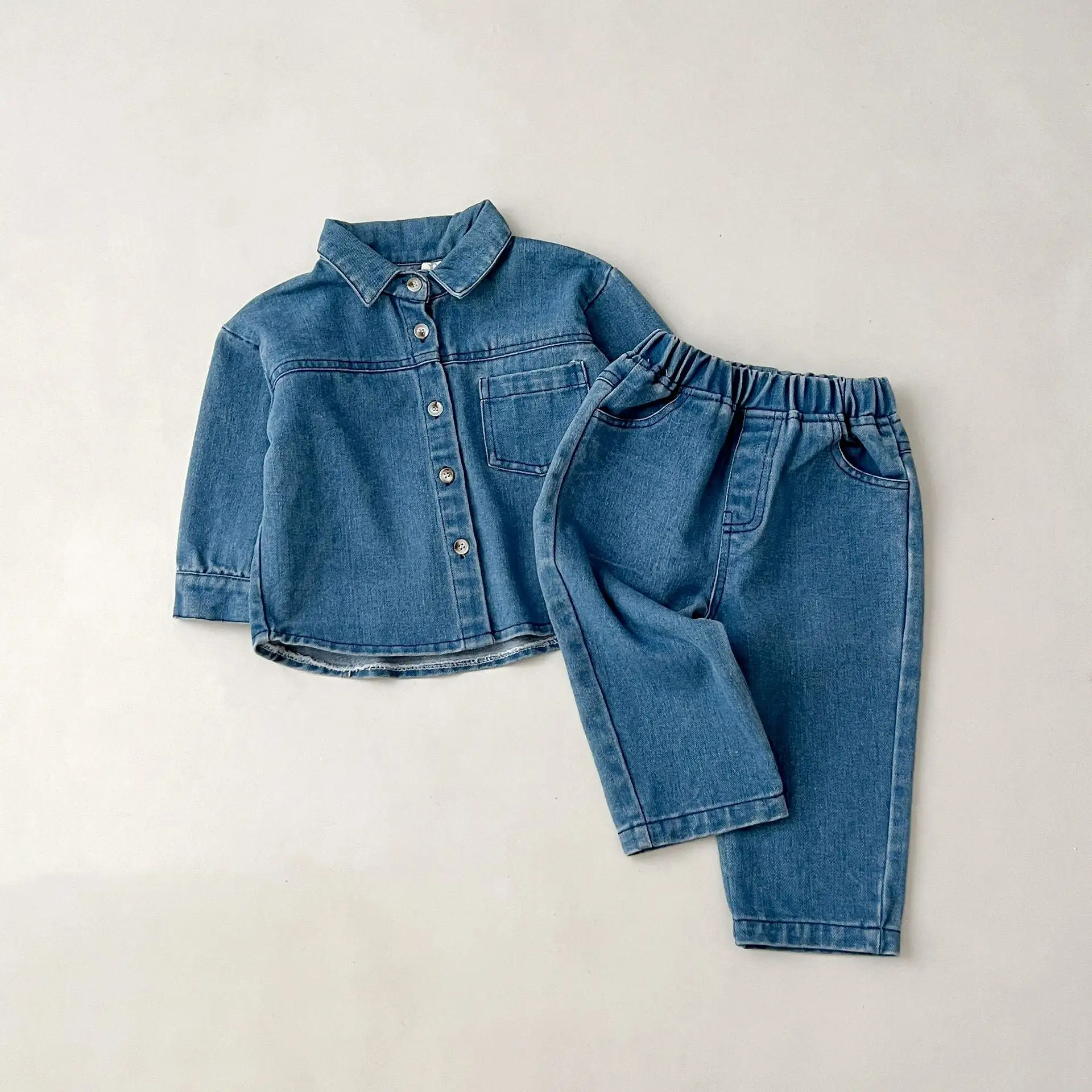 2 Pieces Set Baby Kid Girls Boys Solid Color Jackets Outwears And Jeans Wholesale 23113057