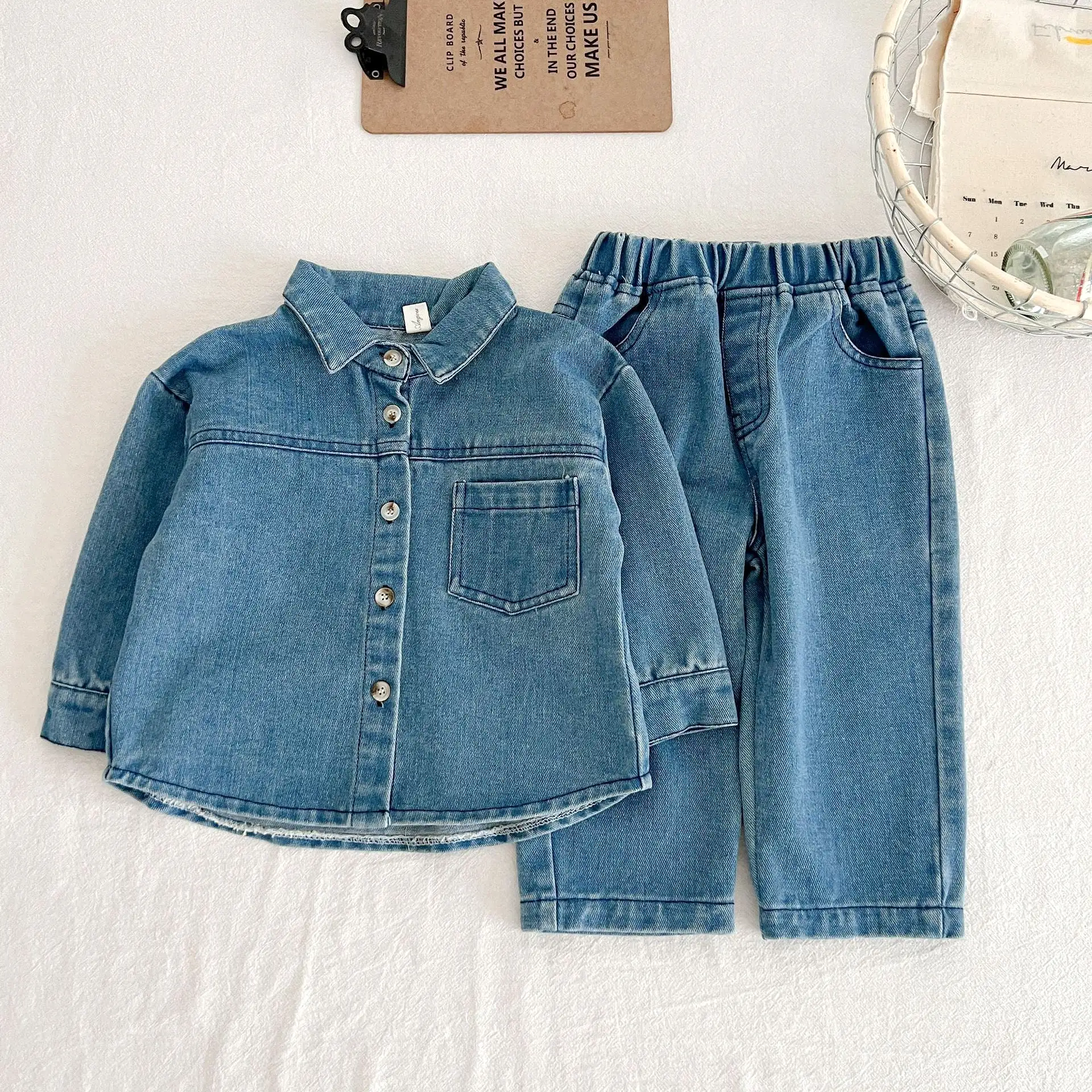 2 Pieces Set Baby Kid Girls Boys Solid Color Jackets Outwears And Jeans Wholesale 23113057