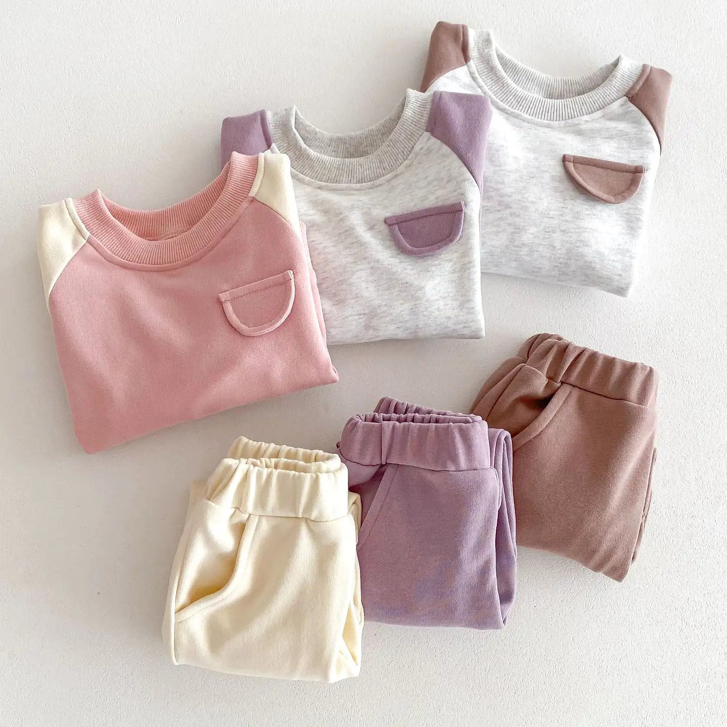 2 Pieces Set Baby Kid Girls Color-blocking Tops And Pants Wholesale 24030183