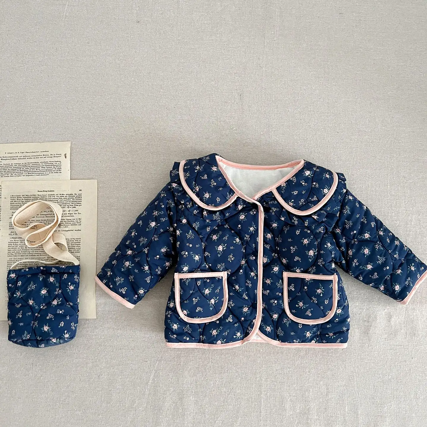 2 Pieces Set Baby Kid Girls Flower Print Jackets Outwears And Pants Wholesale 231130203