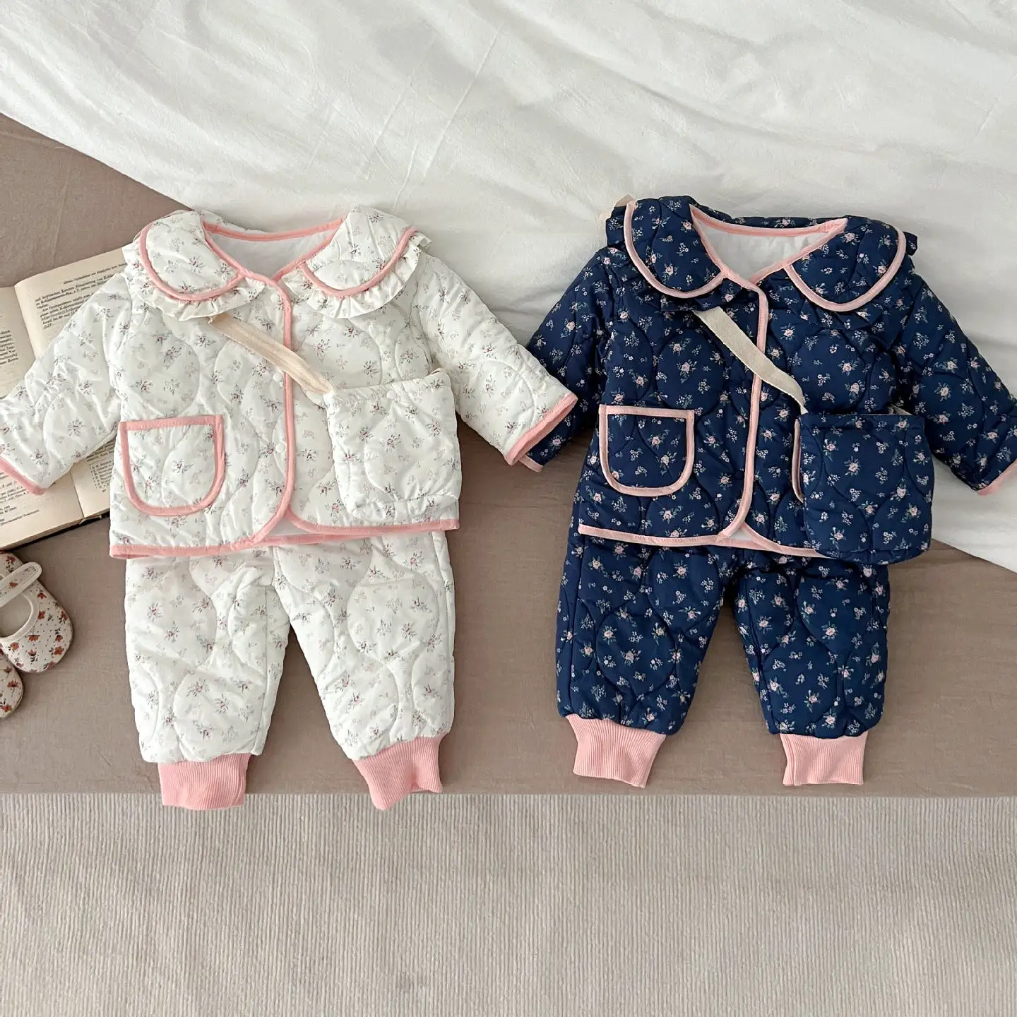 2 Pieces Set Baby Kid Girls Flower Print Jackets Outwears And Pants Wholesale 231130203