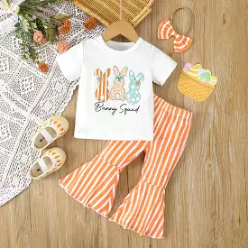 2 Pieces Set Baby Kid Girls Letters Animals T-Shirts And Striped Pants Wholesale 24030165