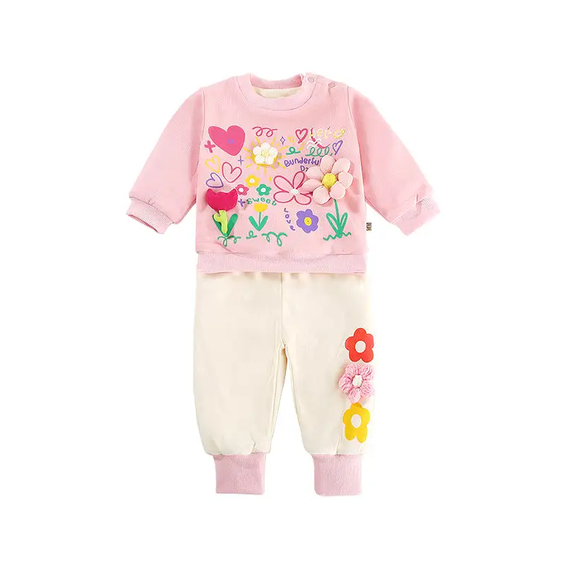 2 Pieces Set Baby Kid Girls Letters Flower Print Hoodies Sweatshirts And Pants Wholesale 231019226