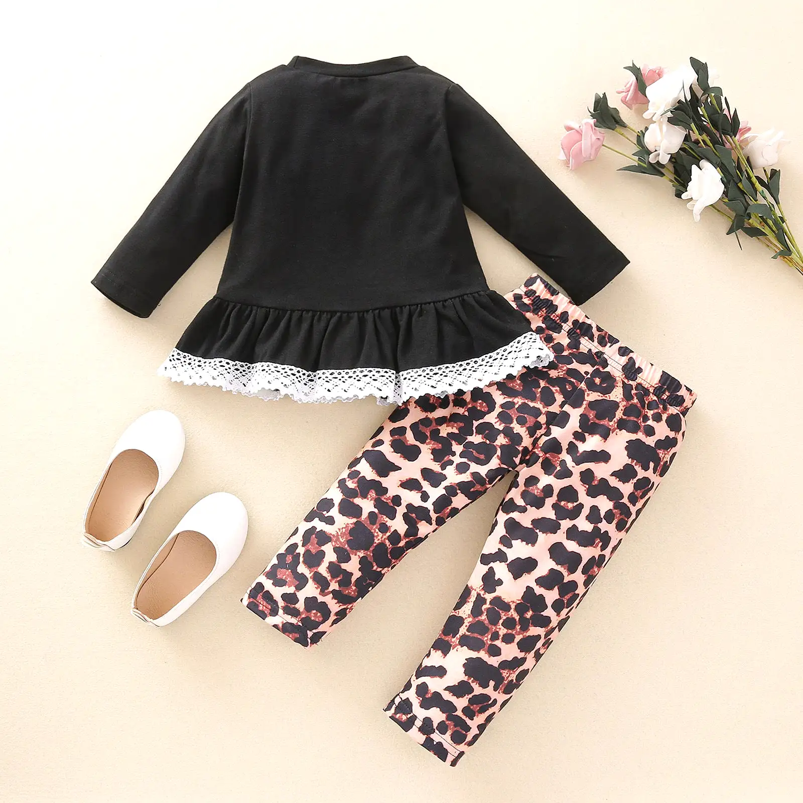 2 Pieces Set Baby Kid Girls Love heart Tops And Leopard Pants Wholesale 23113006