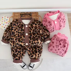 2 Pieces Set Baby Kid Girls Solid Color Leopard Cardigan And Pants Wholesale 231130128