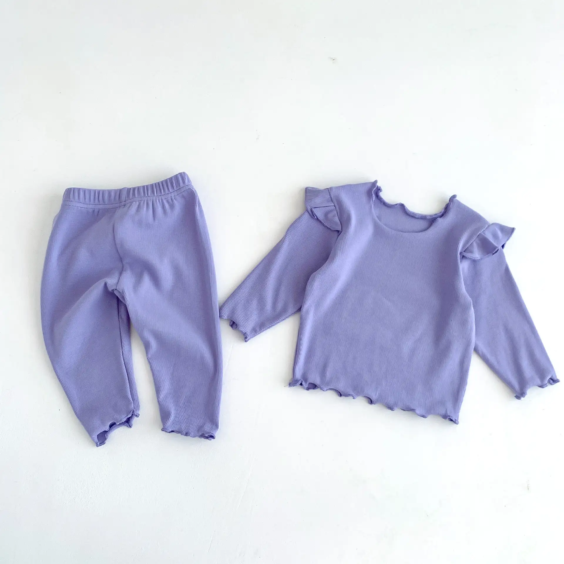 2 Pieces Set Baby Kid Girls Solid Color Tops And Pants Wholesale 23101906