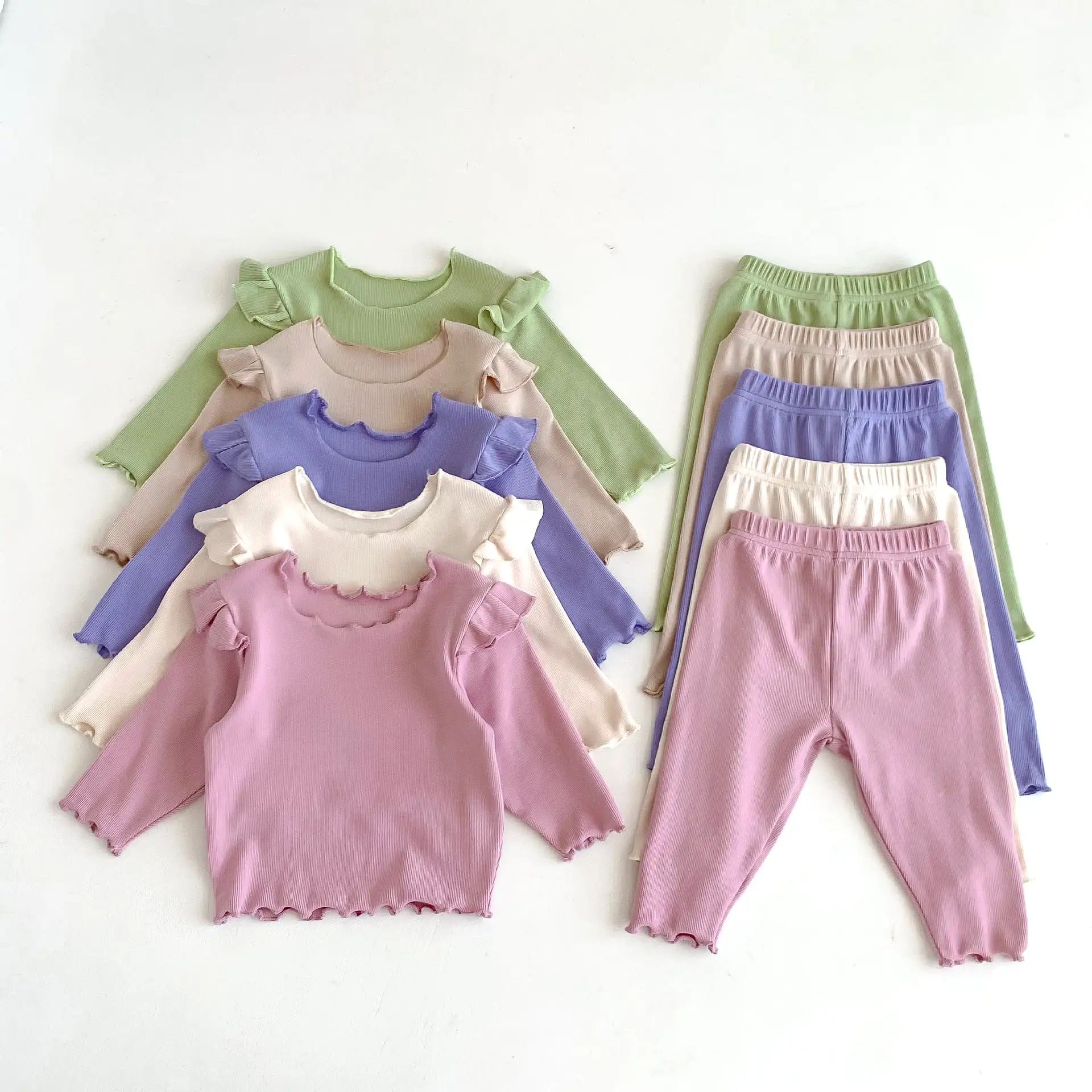 2 Pieces Set Baby Kid Girls Solid Color Tops And Pants Wholesale 23101906