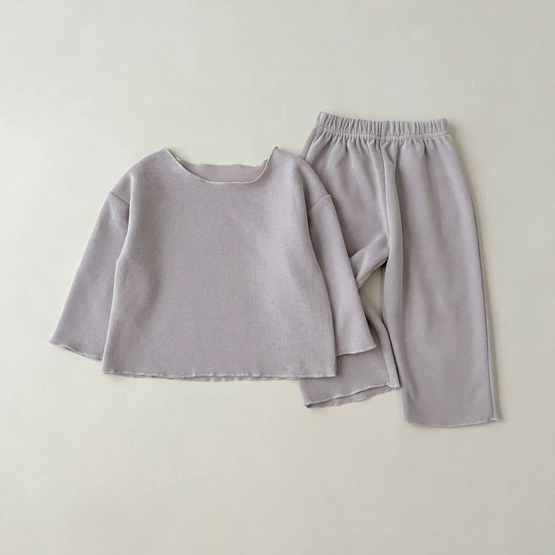 2 Pieces Set Baby Kid Girls Solid Color Tops And Pants Wholesale 23113084