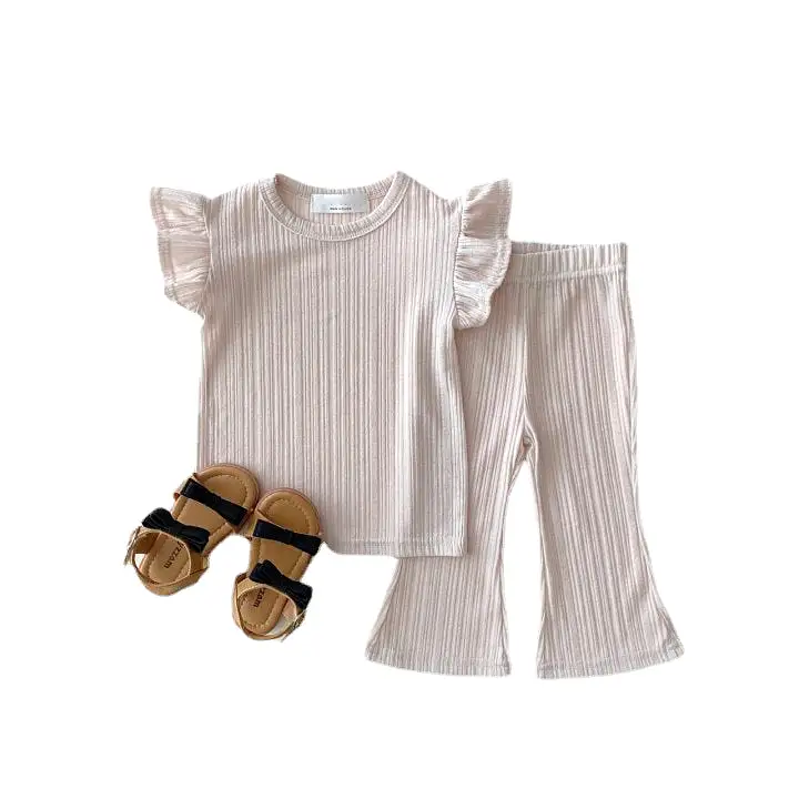 2 Pieces Set Baby Kid Girls Solid Color Tops And Pants Wholesale 24030120