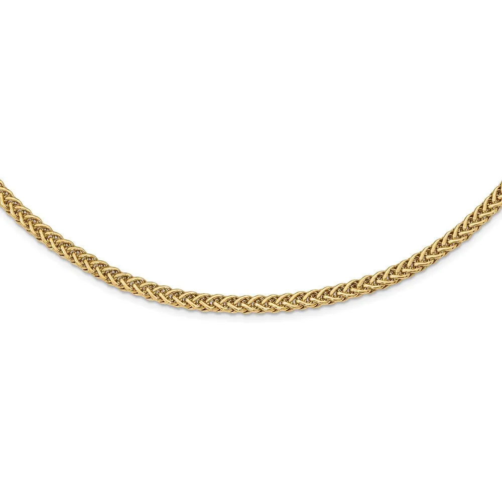 4.25mm 14K Yellow Gold Hollow Fancy Wheat Chain Necklace, 17 Inch