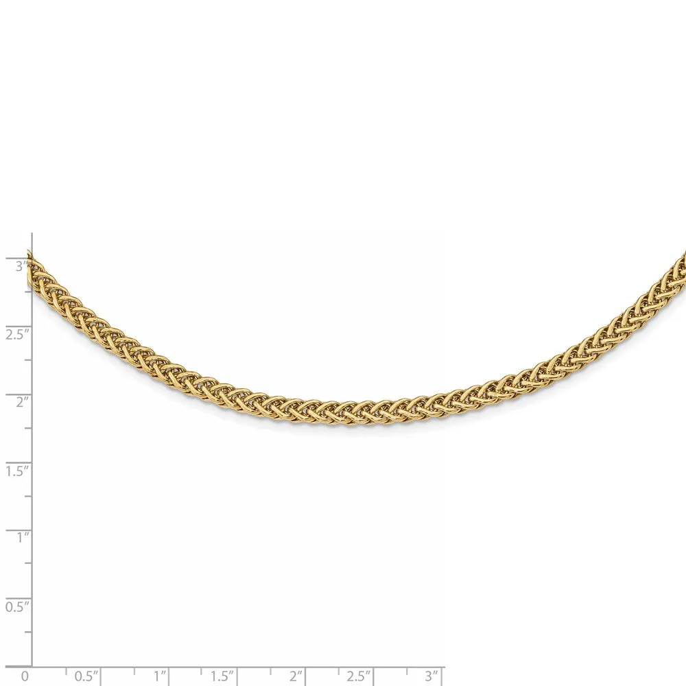 4.25mm 14K Yellow Gold Hollow Fancy Wheat Chain Necklace, 17 Inch