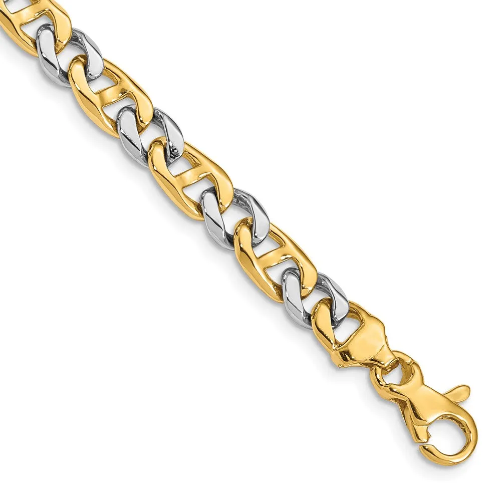 5.5mm 14K Two Tone Gold Fancy Anchor Chain Bracelet