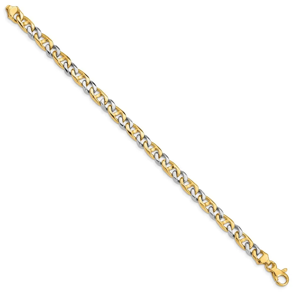 5.5mm 14K Two Tone Gold Fancy Anchor Chain Bracelet