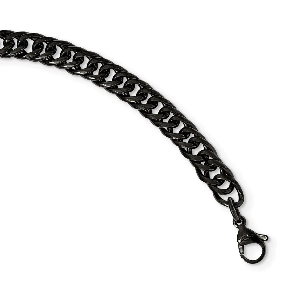 7mm Black Plated Stainless Steel Double Curb Chain Necklace, 24 Inch