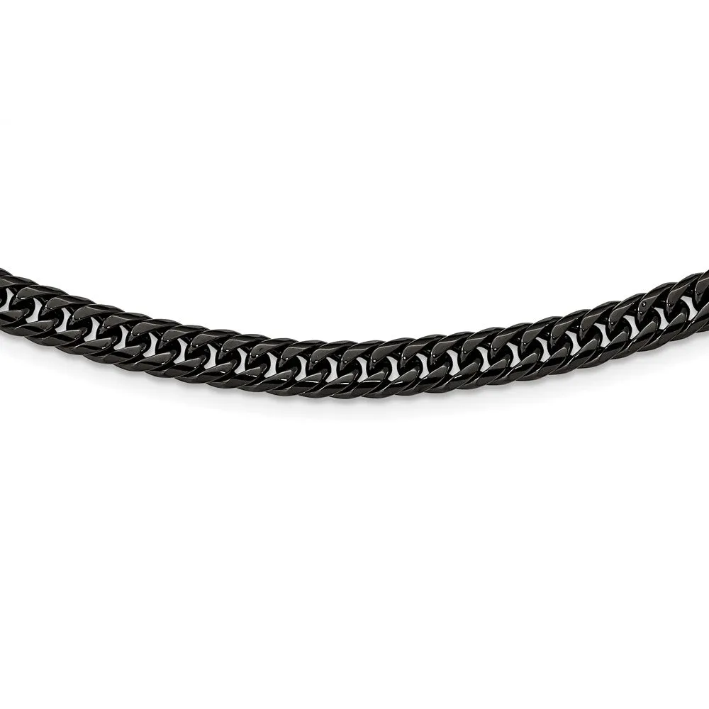 7mm Black Plated Stainless Steel Double Curb Chain Necklace, 24 Inch