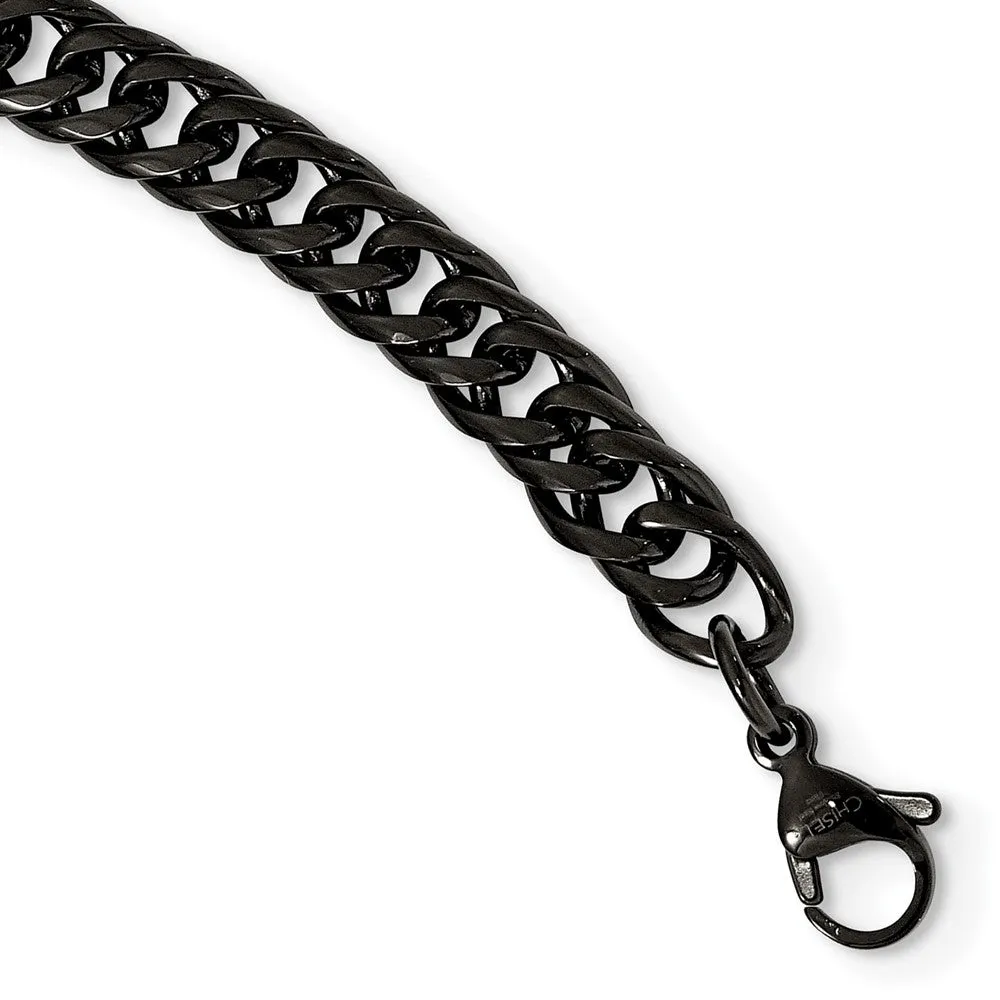 7mm Black Plated Stainless Steel Double Curb Chain Necklace, 24 Inch