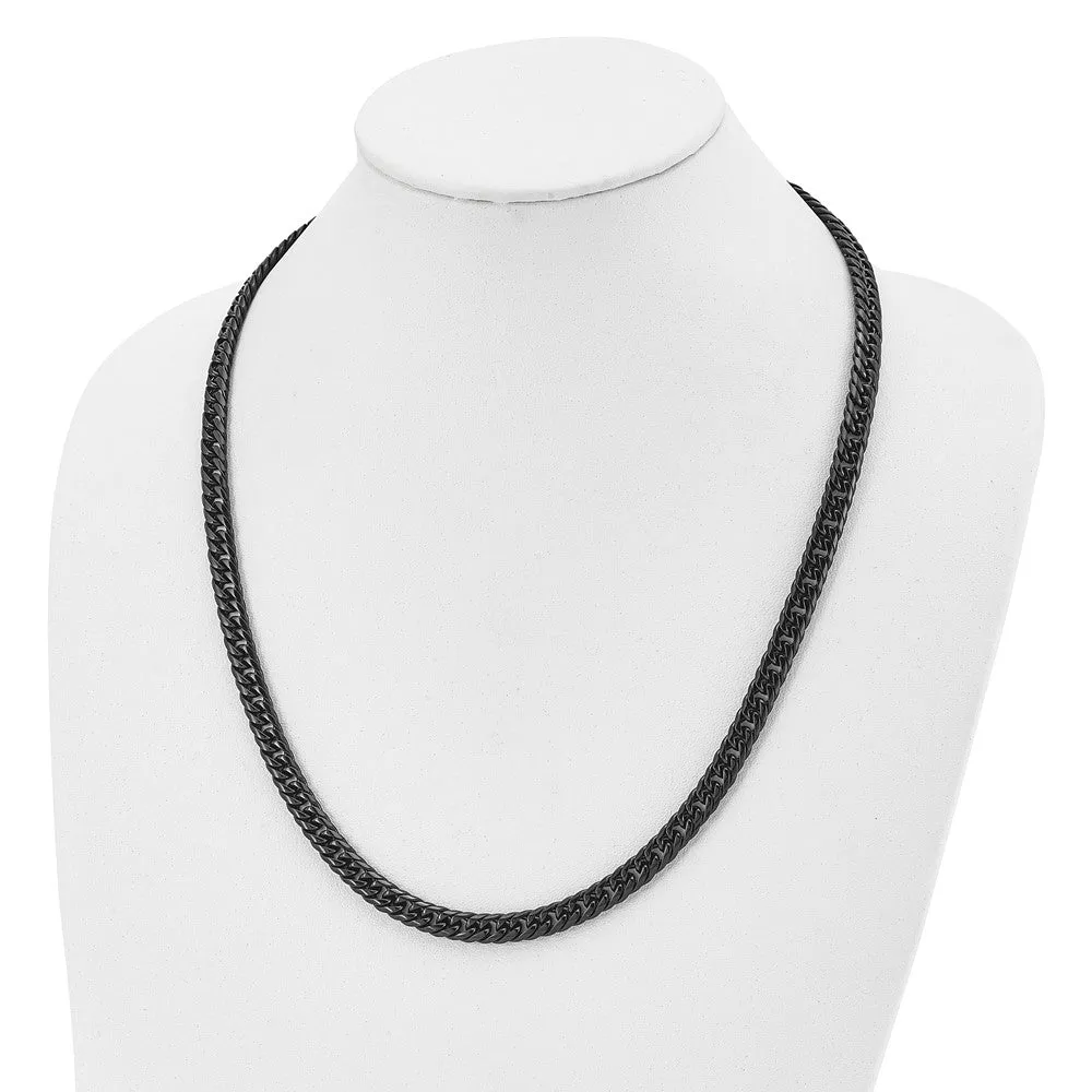 7mm Black Plated Stainless Steel Double Curb Chain Necklace, 24 Inch