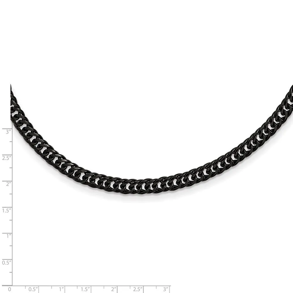 7mm Black Plated Stainless Steel Double Curb Chain Necklace, 24 Inch