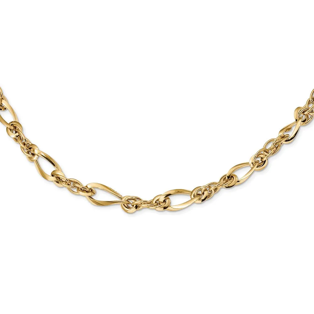 9.75mm 14K Yellow Gold Hollow Fancy Link Chain Necklace, 18 Inch