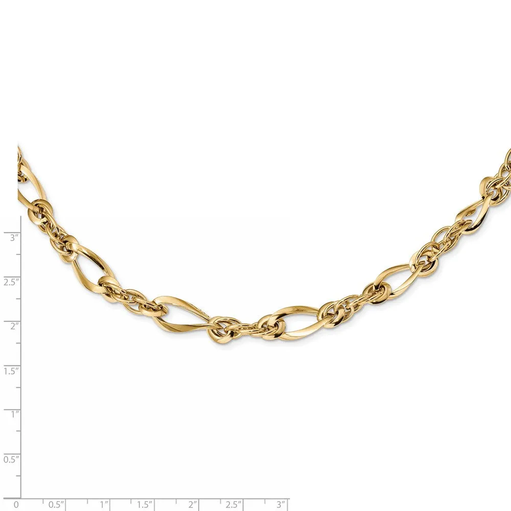 9.75mm 14K Yellow Gold Hollow Fancy Link Chain Necklace, 18 Inch